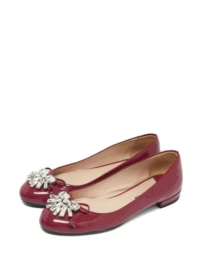 Pre-owned Miu Miu Patent-leather Crystal Ballet Flats In Purple