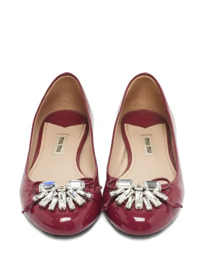 Pre-owned Miu Miu Patent-leather Crystal Ballet Flats In Purple