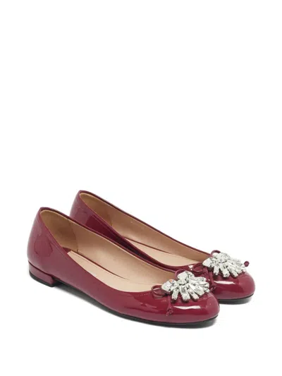 Pre-owned Miu Miu Patent-leather Crystal Ballet Flats In Purple