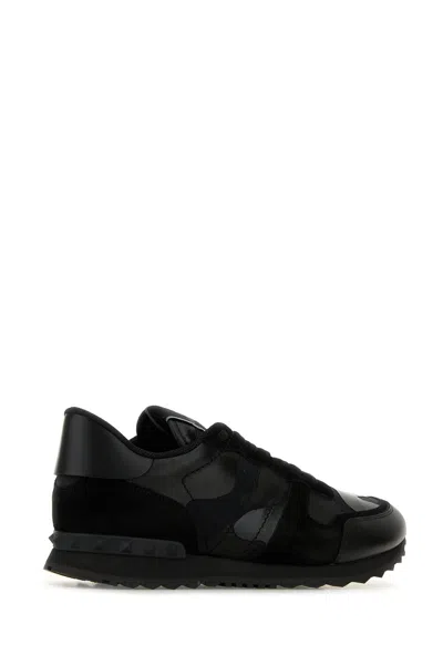 Valentino Garavani Black Fabric And Leather Rockrunner Camouflage Sneakers In Multi