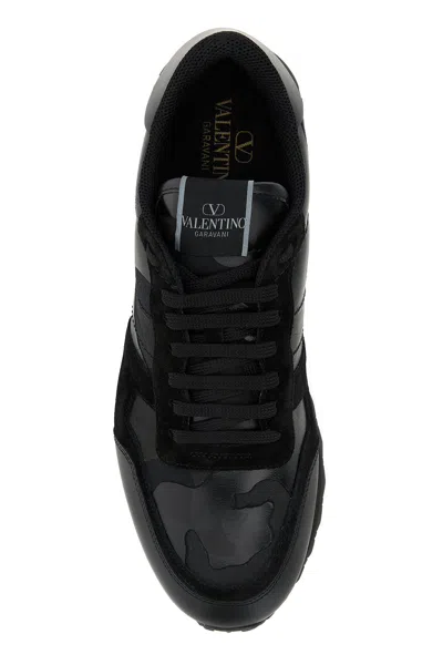 Valentino Garavani Black Fabric And Leather Rockrunner Camouflage Sneakers In Multi