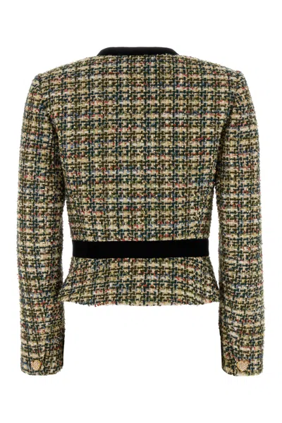 Valentino Cropped Tweed Blazer Long Sleeves Buttons In Brown