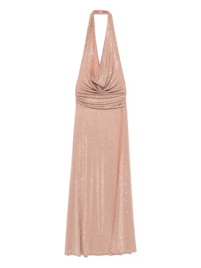 The New Arrivals Ilkyaz Ozel Tanit In Chaos Magicka Halter-neck Embellished Maxi Dress In Pink