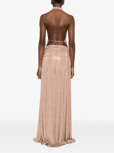 The New Arrivals Ilkyaz Ozel Tanit In Chaos Magicka Halter-neck Embellished Maxi Dress In Pink