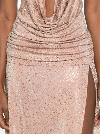 The New Arrivals Ilkyaz Ozel Tanit In Chaos Magicka Halter-neck Embellished Maxi Dress In Pink