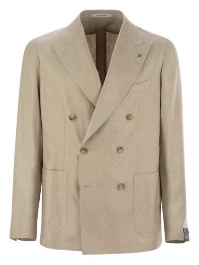 Tagliatore Double-breasted Silk Jacket In Neutral