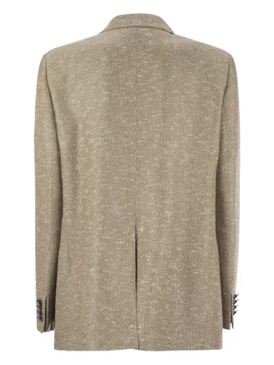 Tagliatore Beige Jacket With Pointed Lapels And Front Pockets In Brown
