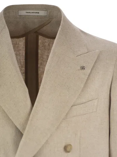 Tagliatore Double-breasted Silk Jacket In Neutral
