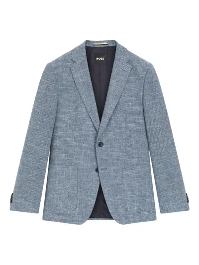 Hugo Boss Patterned Regular-fit Jacket In A Cotton Blend In Blue