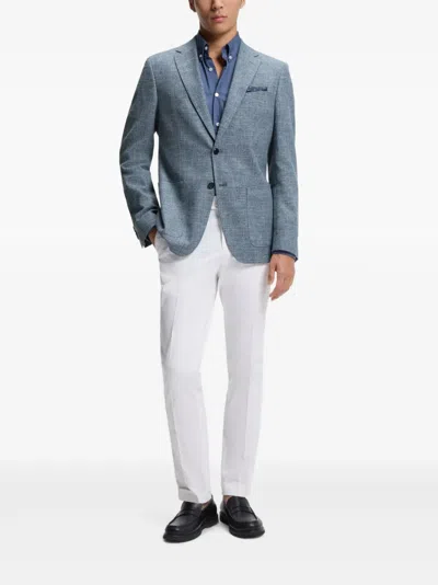 Hugo Boss Patterned Regular-fit Jacket In A Cotton Blend In Blue