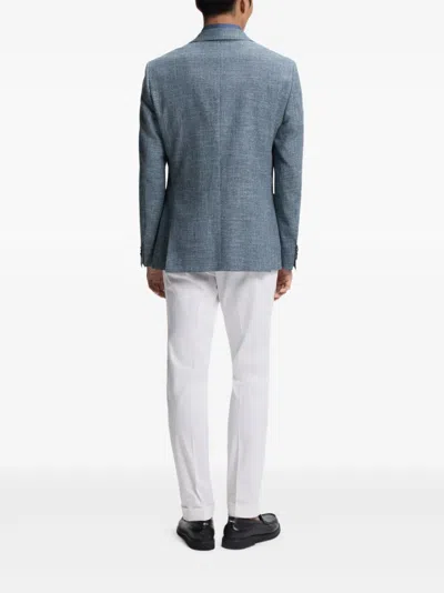 Hugo Boss Patterned Regular-fit Jacket In A Cotton Blend In Blue