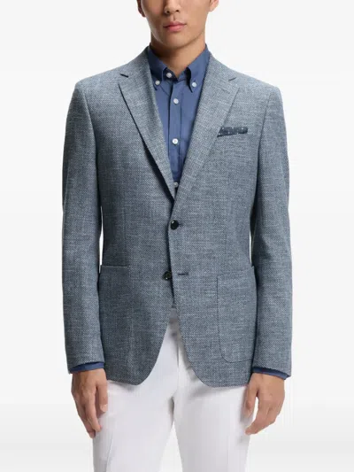 Hugo Boss Patterned Regular-fit Jacket In A Cotton Blend In Blue