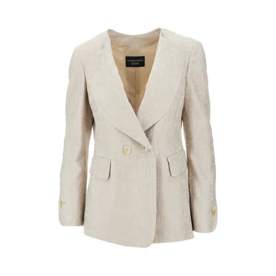 Emporio Armani Double-breasted Jacket In Icon Textured Jacquard Fabric In White