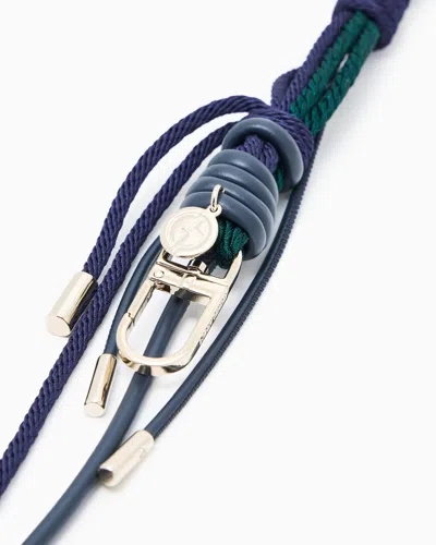 Giorgio Armani Rope And Leather Keyring In Blue
