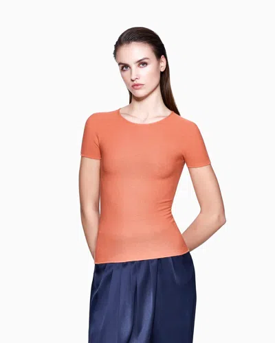 Giorgio Armani Links-stitch Viscose Short-sleeved Jumper In Orange