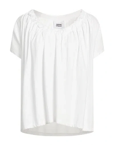 Alpha Studio Woman T-shirt White Size 6 Cotton, Elastane In White