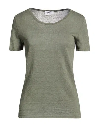 Base Milano Woman T-shirt Sage Green Size 8 Linen, Cotton In Animal Print