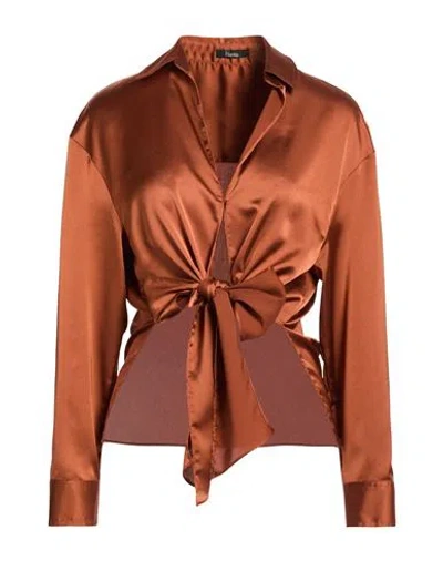 Hanita Woman Shirt Tan Size S Polyester, Elastane In Brown