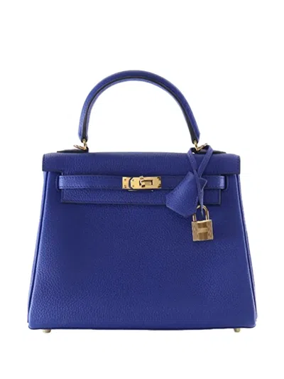Pre-owned Hermes 2022 Togo Kelly Ii Retourne 25 Satchel In Blue