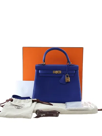 Pre-owned Hermes 2022 Togo Kelly Ii Retourne 25 Satchel In Blue