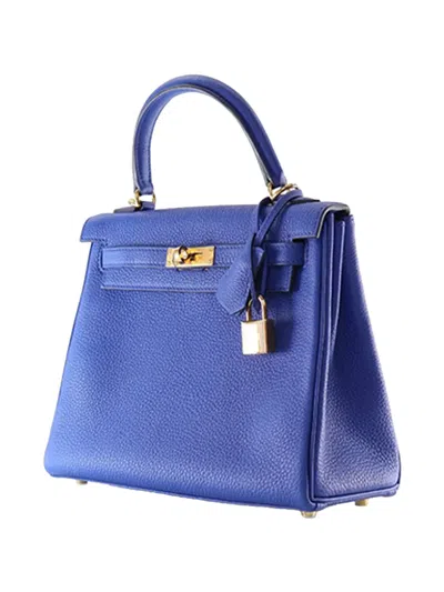 Pre-owned Hermes 2022 Togo Kelly Ii Retourne 25 Satchel In Blue