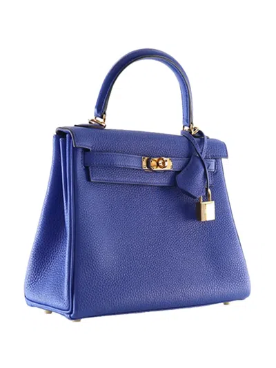 Pre-owned Hermes 2022 Togo Kelly Ii Retourne 25 Satchel In Blue