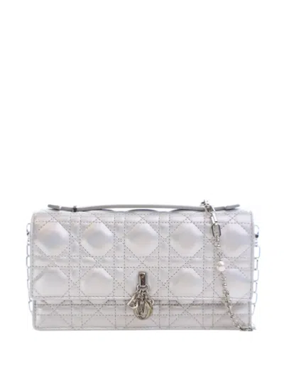 Pre-owned Dior 2023 Mini Iridescent Metallic Lambskin Cannage My  Bag Satchel In Silver