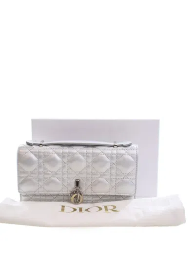 Pre-owned Dior 2023 Mini Iridescent Metallic Lambskin Cannage My  Bag Satchel In Silver
