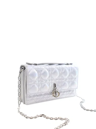 Pre-owned Dior 2023 Mini Iridescent Metallic Lambskin Cannage My  Bag Satchel In Silver