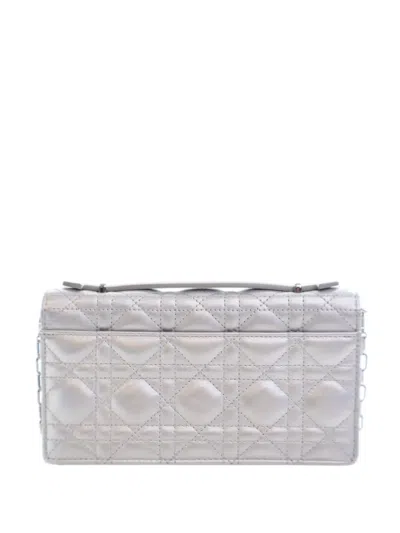 Pre-owned Dior 2023 Mini Iridescent Metallic Lambskin Cannage My  Bag Satchel In Silver