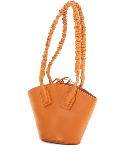Pre-owned Bottega Veneta Gathered-straps Bucket Bag In Orange
