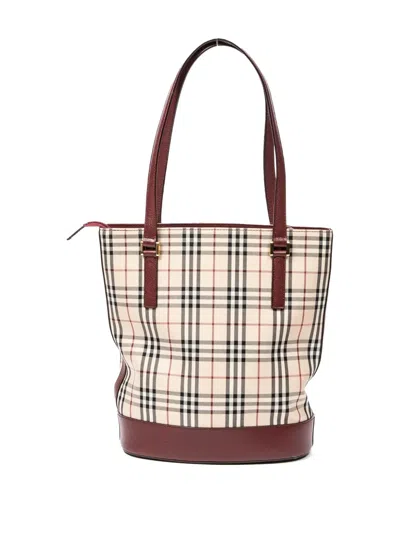 Pre-owned Burberry 1990 House Check Tote Bag In Neutral