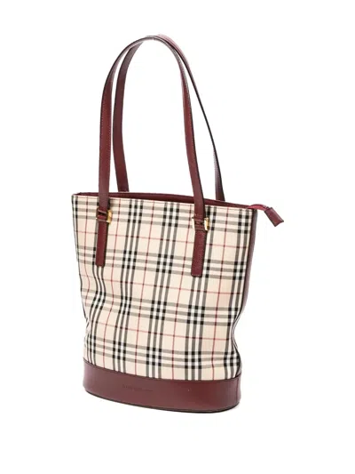 Pre-owned Burberry 1990 House Check Tote Bag In Neutral