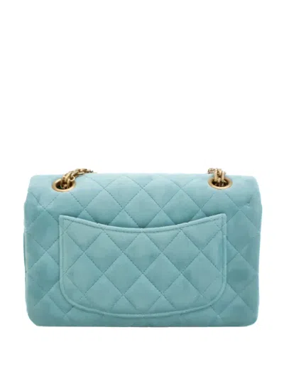 Pre-owned Chanel 2019 Quilted Velvet Reissue 2.55 Single Flap 224 Shoulder Bag In Blue