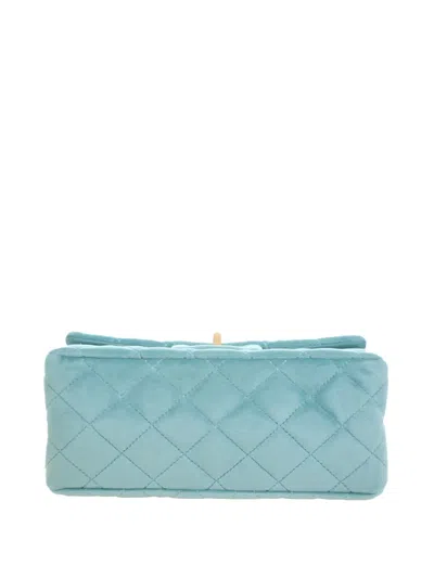 Pre-owned Chanel 2019 Quilted Velvet Reissue 2.55 Single Flap 224 Shoulder Bag In Blue