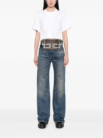 Pre-owned Burberry 2018-2025 Geometric Check Coated Canvas Bum Bag Belt Bag In Brown