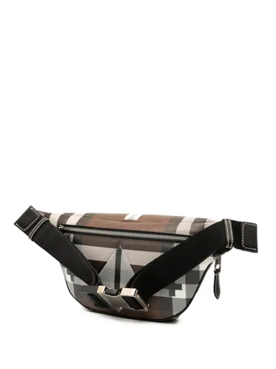 Pre-owned Burberry 2018-2025 Geometric Check Coated Canvas Bum Bag Belt Bag In Brown