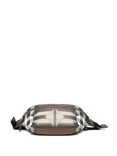 Pre-owned Burberry 2018-2025 Geometric Check Coated Canvas Bum Bag Belt Bag In Brown