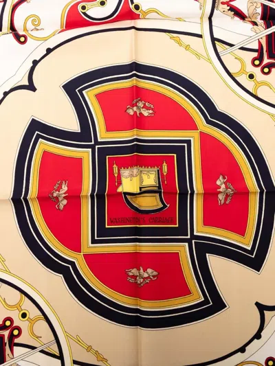 Pre-owned Hermes 20th Century Washingtons Carriage Silk Scarf 90 Scarves In Red