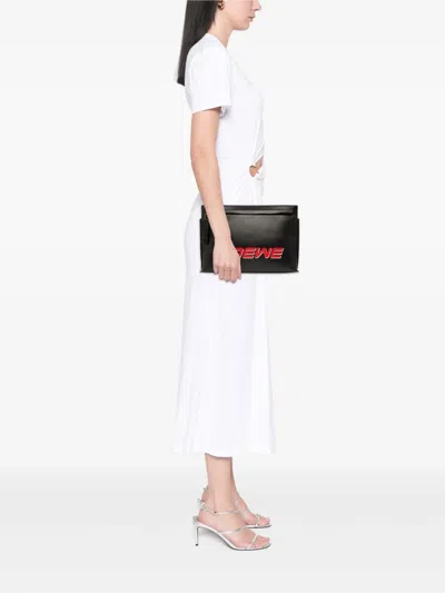 Pre-owned Loewe 2016 Leather Logo T Pouch Clutch Bag In Black