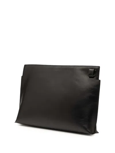 Pre-owned Loewe 2016 Leather Logo T Pouch Clutch Bag In Black
