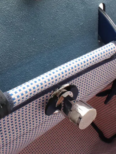 Pre-owned Hermes 2021 Toile Quadrille Vache Herbag Zip 31 Satchel In Blue