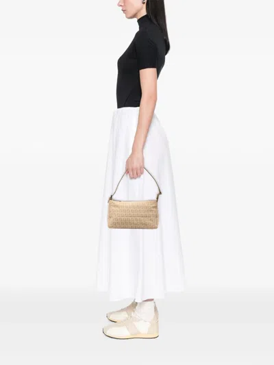 Pre-owned Fendi 2000-2010 Zucchino Canvas Pochette Shoulder Bag In Brown