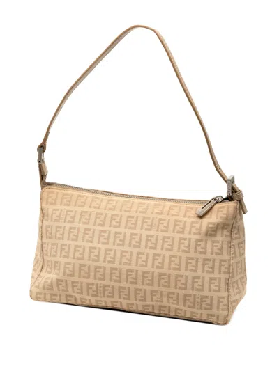 Pre-owned Fendi 2000-2010 Zucchino Canvas Pochette Shoulder Bag In Brown