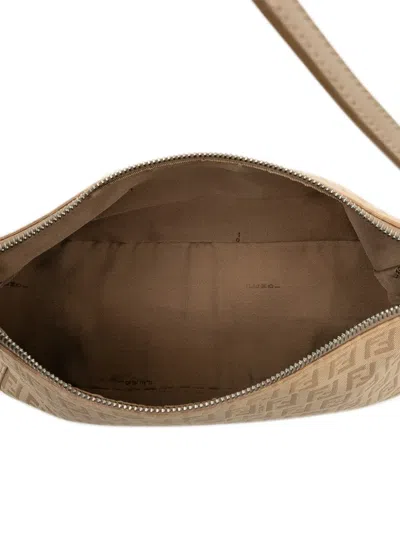 Pre-owned Fendi 2000-2010 Zucchino Canvas Pochette Shoulder Bag In Brown