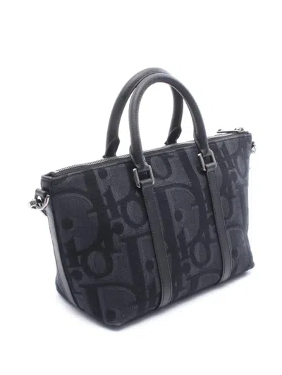 Pre-owned Dior 2010-2025 Oblique Canvas Weekender 25 Satchel In Blue