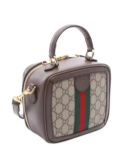 Pre-owned Gucci 2016-2025 Mini Gg Supreme Ophidia Top Handle Satchel In Brown