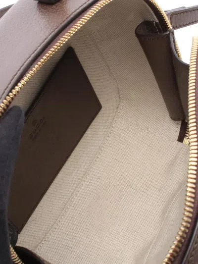 Pre-owned Gucci 2016-2025 Mini Gg Supreme Ophidia Top Handle Satchel In Brown