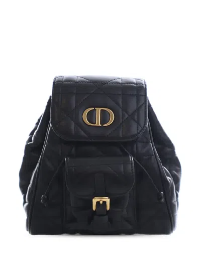Pre-owned Dior 2024 Small Lambskin Macrocannage Caro Backpack In Black