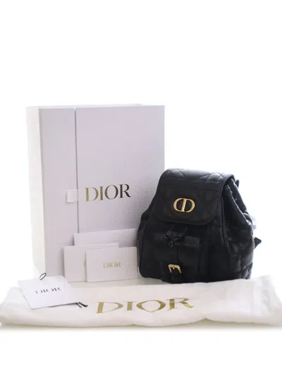 Pre-owned Dior 2024 Small Lambskin Macrocannage Caro Backpack In Black